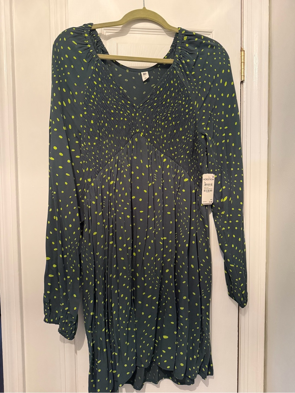 BP. Dark Teal Dress with Lime Green Polka Dots